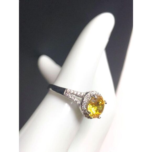 1548 Sterling silver Signed S925 yellow CZ halo ring sz 6  3.8grams - Picture 2 of 2